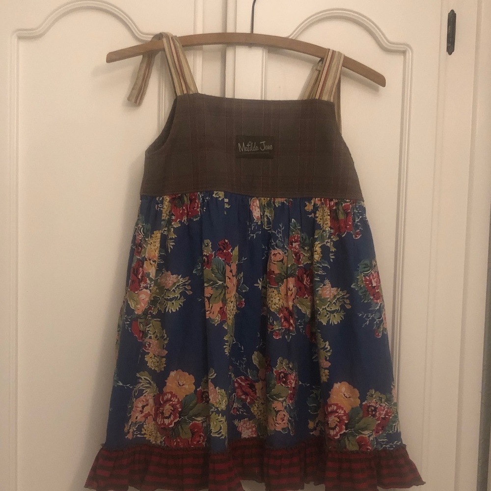 Vintage Matilda Jane Yellow and Brown Floral Kids Dress size 8 perfect shape